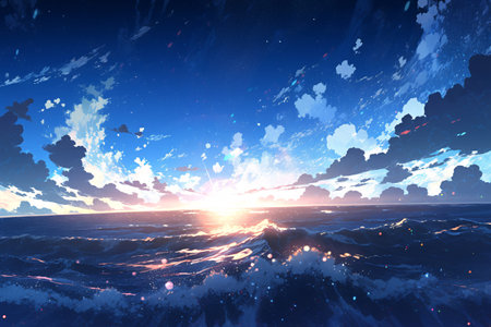 Fantasy space background with sun and stars. 3D illustration.の素材