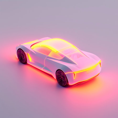 Sports car on a pink background. 3D rendering. Neon light.の素材