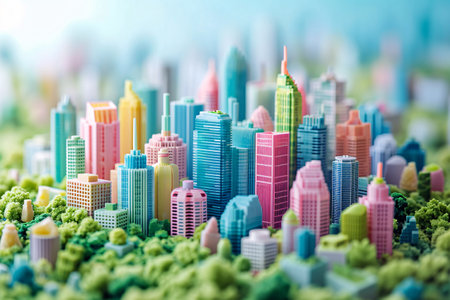 Miniature of city. Abstract background. 3d illustration. Selective focus.の素材