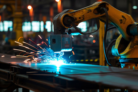 Industrial welding robots represent the movement in the automotive parts industry.の素材