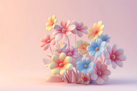 3d render of colorful flowers on pastel background. Minimal concept.の素材