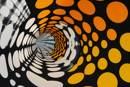 abstract background with orange and black circles in the center of the tunnelの素材