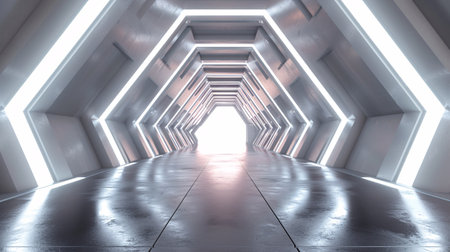 Futuristic tunnel corridor with glowing lights. 3D rendering.