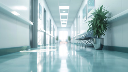 Empty hospital corridor with no people. Blurred background. 3d renderingの素材