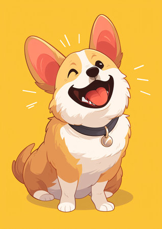 Cartoon Corgi dog. Vector illustration on a yellow background.の素材