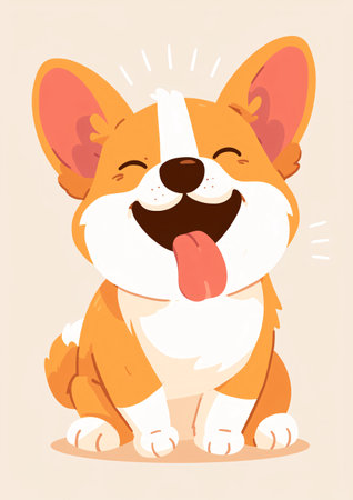 Cute corgi dog with tongue sticking out. Vector illustration.の素材