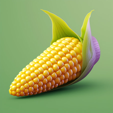Corn on the cob on a green background. 3d illustration.の素材