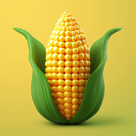 Corn on the cob on a yellow background. 3d illustration.の素材