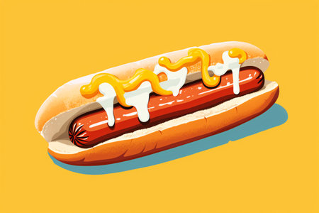 Hot dog with mustard, ketchup and mayonnaise. Vector illustrationの素材