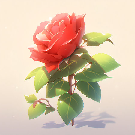 Beautiful red rose on a white background. 3D illustration.の素材