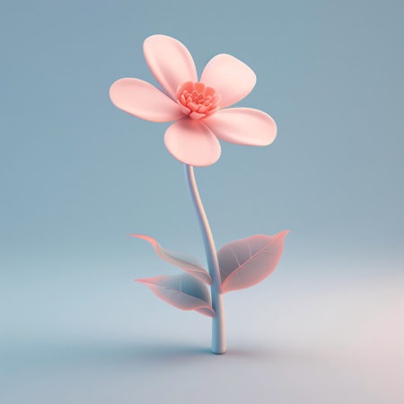 3d rendering of a pink flower on a light blue background.の素材