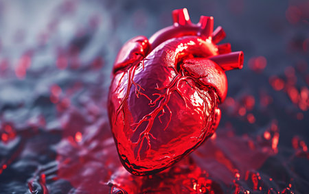 Human heart on a dark background. 3d rendering, 3d illustration.の素材