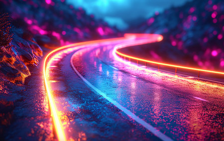 Car lights trails on the road at night. Long exposure photo.の素材