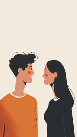 Vector illustration of a couple in love. Young man and woman.の素材