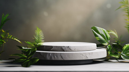 3d render, abstract background with marble podiums for product displayの素材