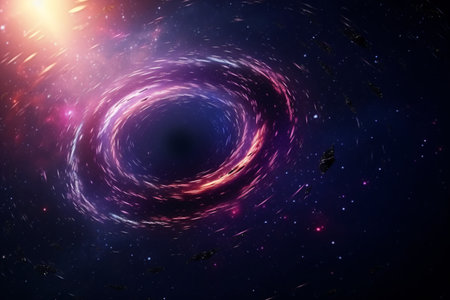 Stars of a planet and galaxy in a free space. 3D renderingの素材