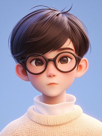 3D Illustration of a Little Boy Wearing Eyeglassesの素材