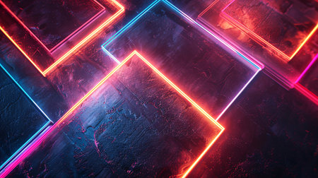 3d render, abstract background with neon lights, geometric shapes.の素材