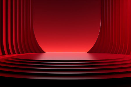 Red podium on a red background. 3d rendering, 3d illustration.の素材