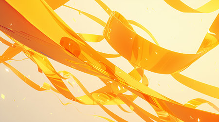 Abstract orange background with yellow ribbons. 3d render illustration.の素材