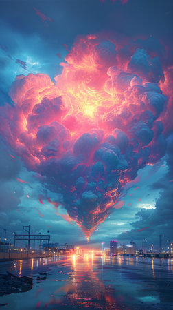 Valentine`s day concept. Fire in the sky.の素材