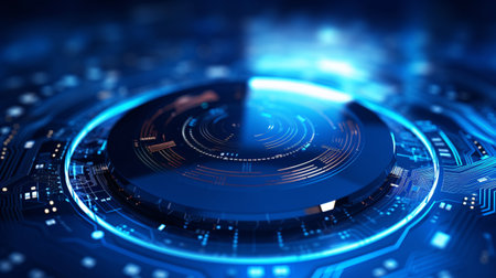 Futuristic user interface on a blue background. 3d renderingの素材