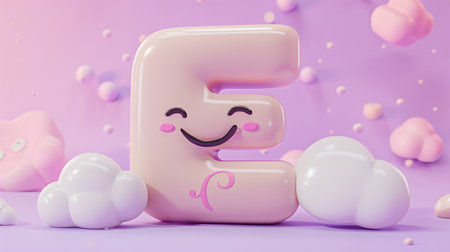3d rendering of number 5 with pink balloons on a purple backgroundの素材