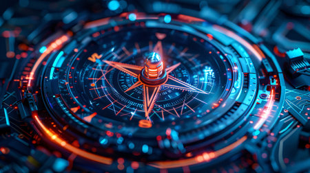 Compass on blue background. 3d rendering toned image.の素材