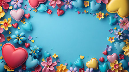 3d rendering of valentine's day background with hearts and flowersの素材