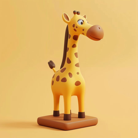 Cute giraffe on yellow background. 3d render. Cartoon character.の素材