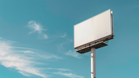 Blank billboard on blue sky with white clouds for advertisement and copy spaceの素材