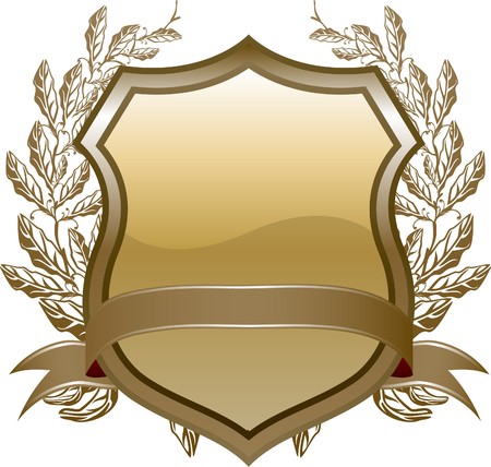  shield design with plant and decoration brownのイラスト素材