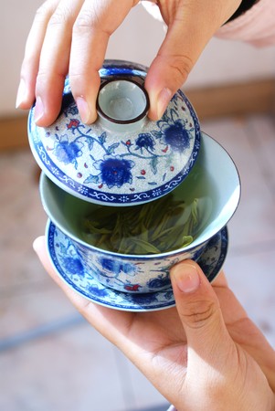 blue and White Cup of tea  の写真素材