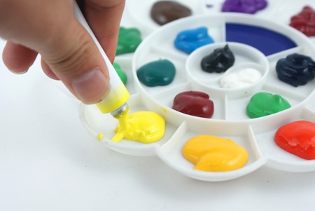 Filled with a variety of paint palette£¬colorfulの写真素材