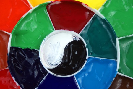 Filled with a variety of paint palette£¬colorfulの写真素材