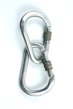Safety connection. Two climbing carabiners isolated