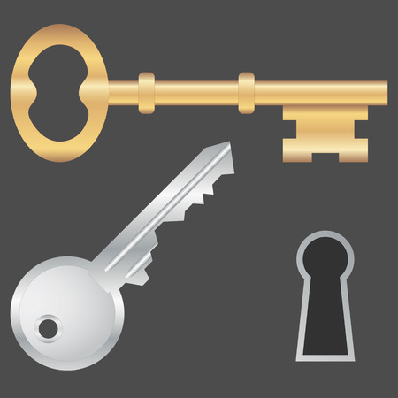 A modern key, a vintage key and a keyhole. Vector illustrationのイラスト素材