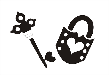black key and lock with heart shapes on a white background のイラスト素材