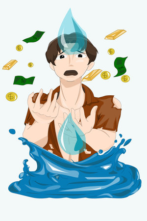 Boy with water design character illustrationのイラスト素材