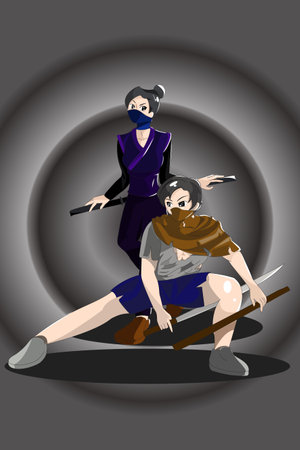 Ninja with sword character design illustrationのイラスト素材