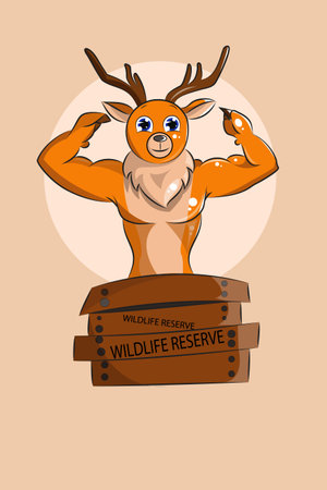 Cute animal deer with strong character design illustrationのイラスト素材