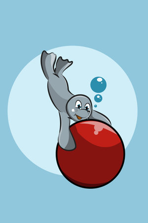 Cute animal seal with ball character design illustrationのイラスト素材