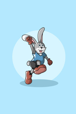 Cute rabbit with run character design illustrationのイラスト素材