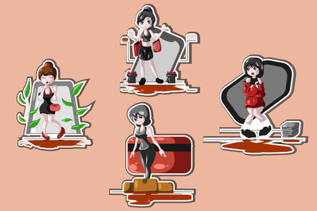 Cute girl sticker black friday design character illustrationのイラスト素材