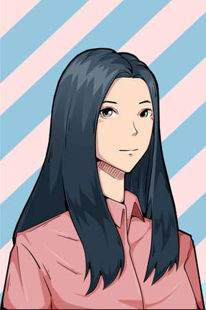 Beautiful long hair girl wearing pink shirt character illustrationのイラスト素材