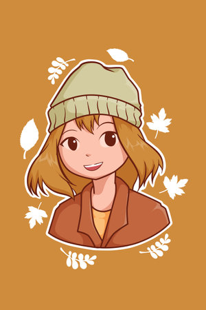 Cute girl in autumn cartoon illustrationのイラスト素材