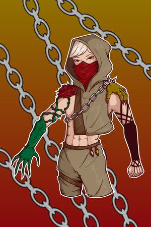 Rose and demon character illustrationのイラスト素材