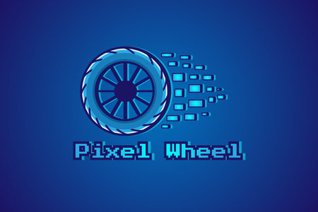 Pixel wheel logo cartoon illustrationのイラスト素材