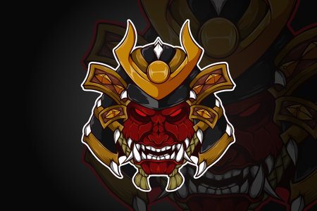 Samurai head with tooth illustrationのイラスト素材