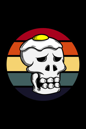 Skull with omelet illustration retro vintageのイラスト素材